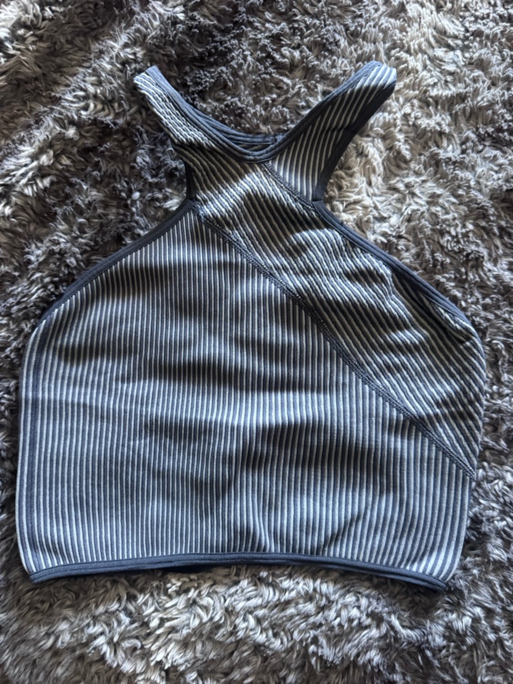 Ribbed High-Neck Cropped Tank Top - Gray/Blue